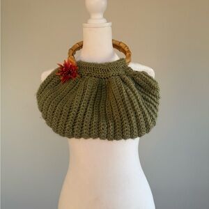Olive Green Knit Handbag with Bamboo Handles